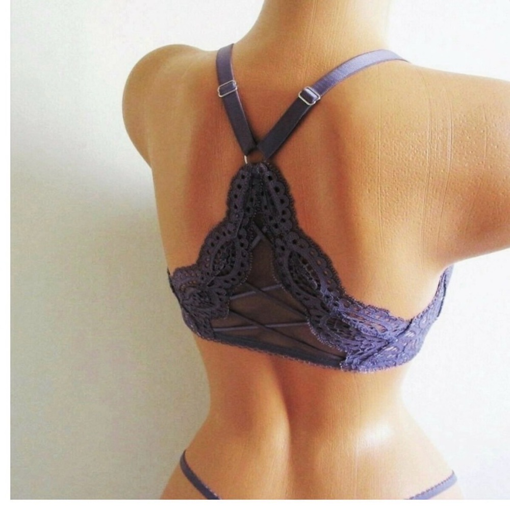 Victoria’s Secret Dream Angels Lined Demi Bra 32DDD Purple Lace Racerback - Picture 7 of 7